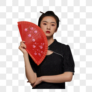 中国风美女手拿折扇图片