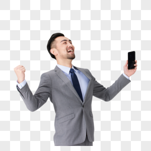 拿着手机大笑的职场男性图片