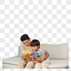 父亲陪伴孩子阅读书籍图片