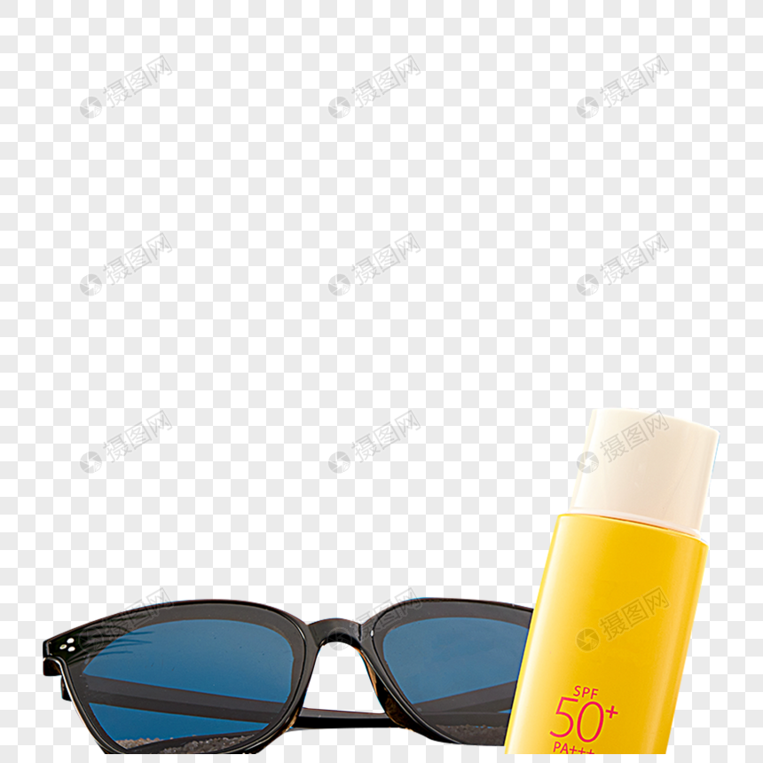 夏天沙滩上的墨镜和防晒霜图片