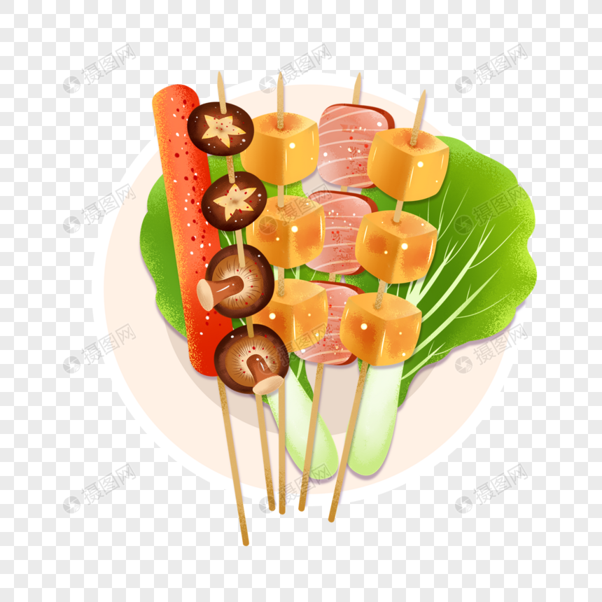 夏季美食烧烤炸串豆干插画元素图片