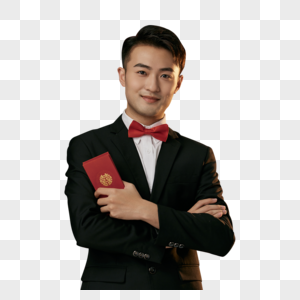 喜字新郎手拿红包素材