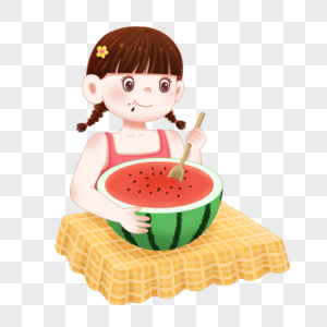 夏天吃西瓜的女孩高清图片