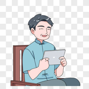 拿着手机开视频的父亲图片素材