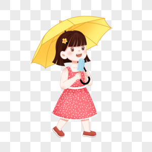 夏天打遮阳伞吃雪糕的女孩图片