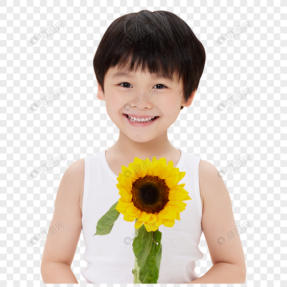 可爱小男孩手拿向日葵图片
