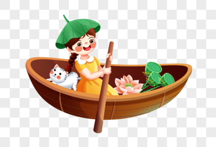 划船的女孩夏季乘小船高清图片