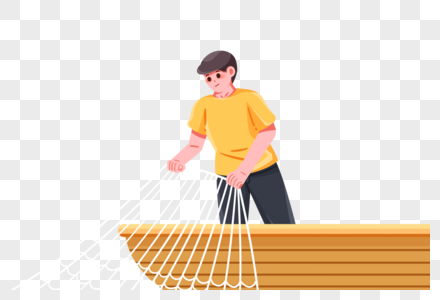 捞鱼的男孩撑船的男孩高清图片