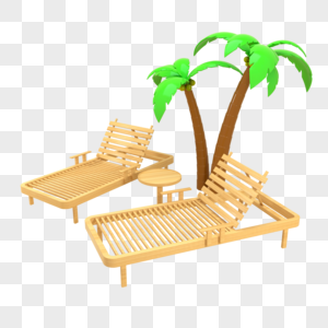 3d旅游立体木制沙滩椅椰子树图片
