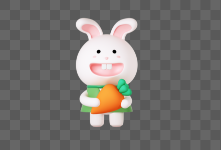 创意C4D兔年抱着胡萝卜的兔子IP形象3D立体模型图片