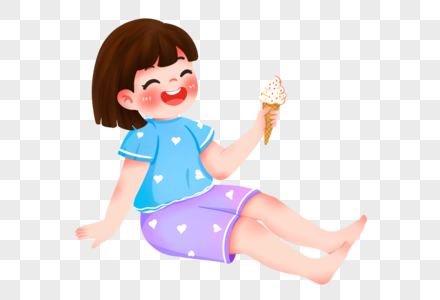 坐着吃冰激凌的女孩高清图片
