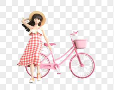 自行车运动标志3d女孩坐在自行车后座立体模型素材