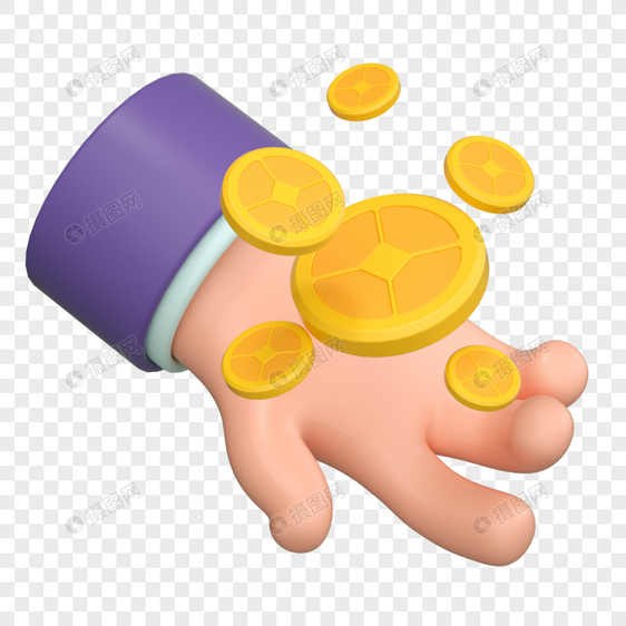 3D立体金融手势金币消费图片