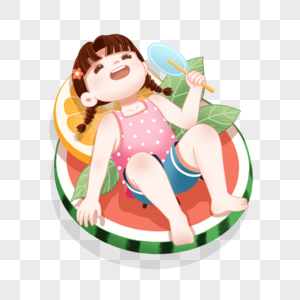 躺在水果上的小女孩图片