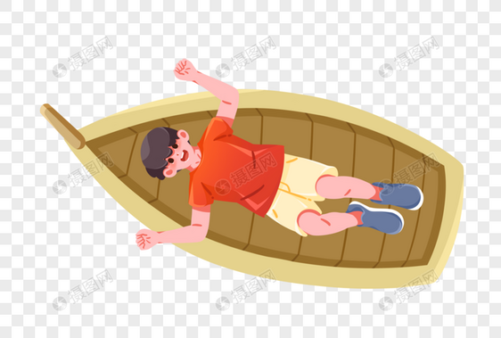 躺在船上的男孩图片