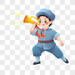 八一建军展板吹冲锋号的小士兵素材