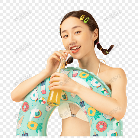 夏日美女喝汽水图片