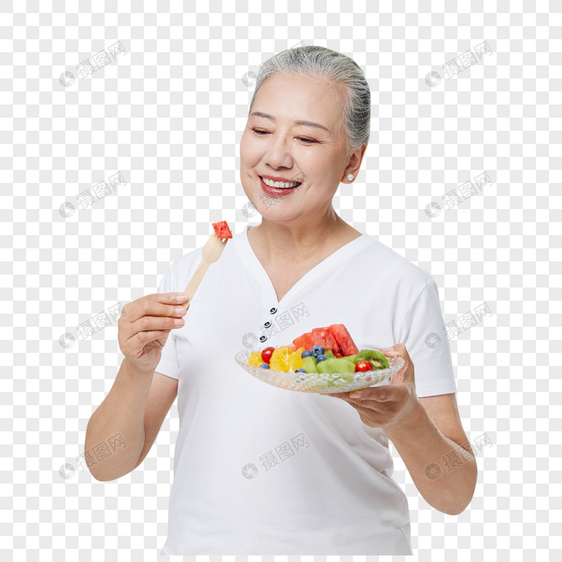 吃水果沙拉的老年人图片