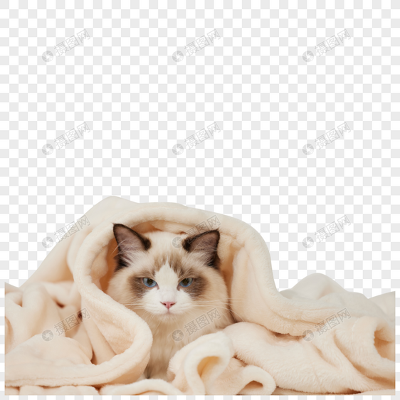 钻进被子里的布偶猫图片