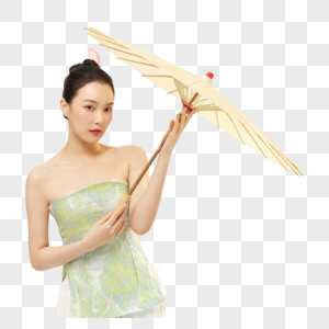 手撑油纸伞的国潮女性形象图片