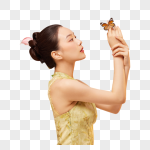 新中式美女展示蝴蝶高清图片