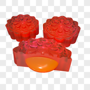 3D免抠中秋节玫红色色冰皮月饼模型元素图片