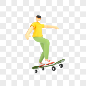 C4D卡通人物滑滑板高清图片
