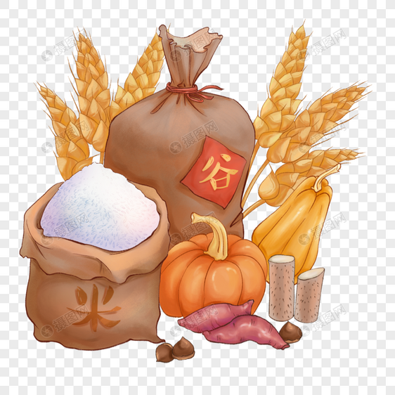 谷物粮食组合麦穗南瓜红薯大米图片