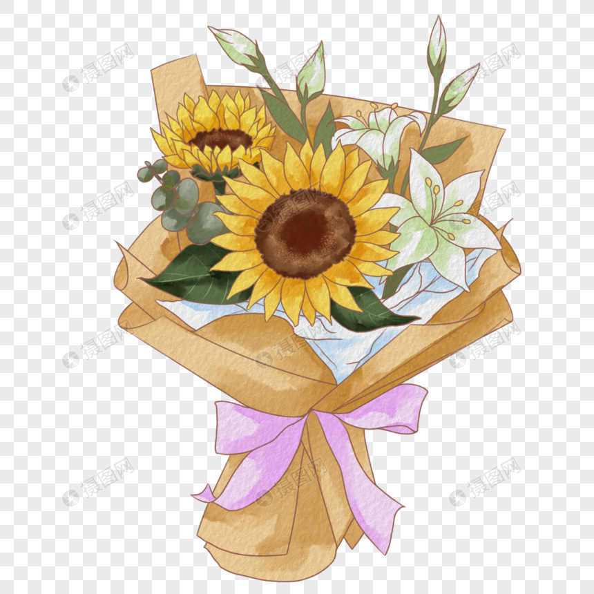 教师节花束黄色包装纸向日葵鲜花元素素材下载 正版素材 摄图网