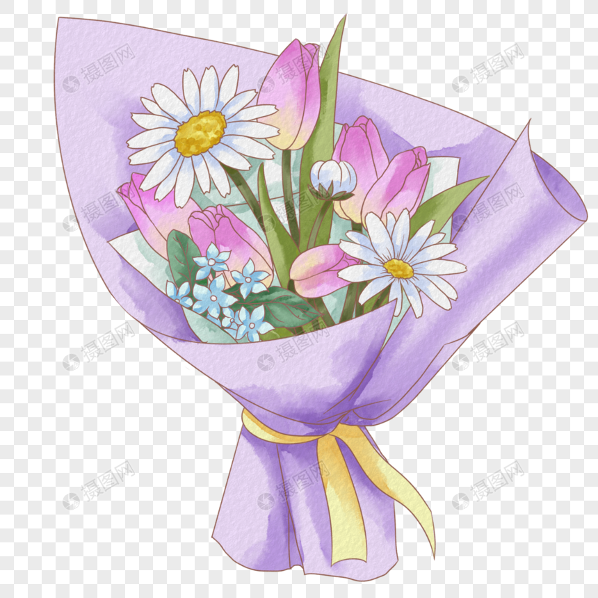 教师节花束紫色包装纸郁金香鲜花元素素材下载 正版素材 摄图网