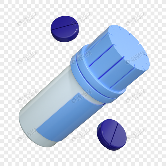 3DC4D立体医疗药瓶医学蓝色药物图片