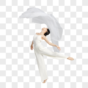 东方女性舞者挥动白纱跳舞图片