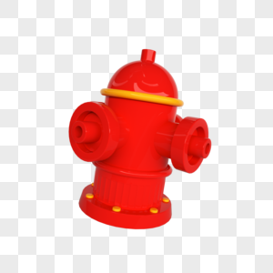 3D立体卡通红色消防栓元素模型图片