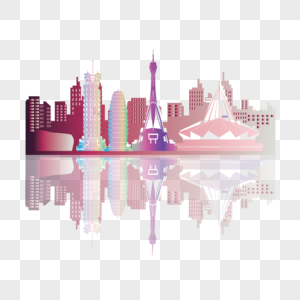 炫彩彩色渐变郑州地标城市建筑剪影矢量元素图片