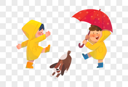 下雨踩水的孩子图片