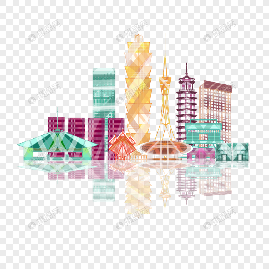 炫彩彩色渐变郑州地标城市建筑剪影线条矢量元素元素素材下载-正版素材402191701-摄图网