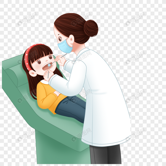 医生给女孩检查牙齿图片