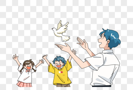 孩子放飞和平鸽图片