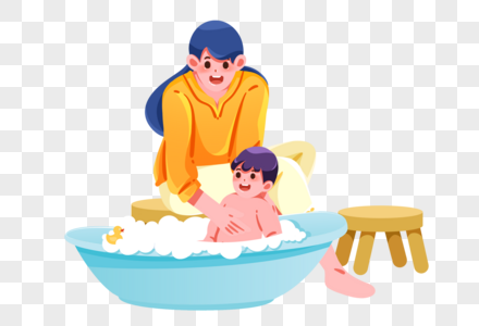 帮孩子洗澡的妈妈高清图片