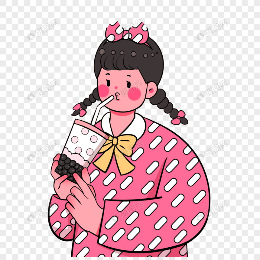喝奶茶的女孩元素素材下载-正版素材402192243-摄图网