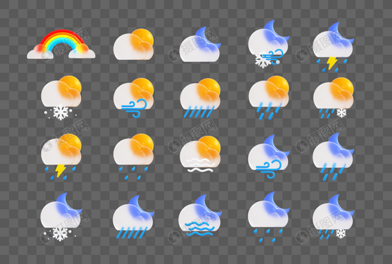 创意C4D玻璃磨砂风格天气图标3D立体模型图片