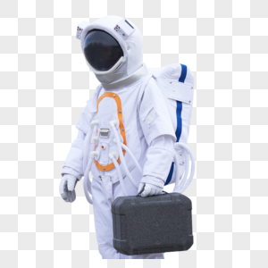 穿着宇航服的男性拿手提箱图片