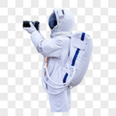 穿着宇航服的男性拿单反拍摄图片