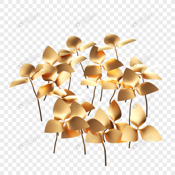 C4D金色三叶草植物图片