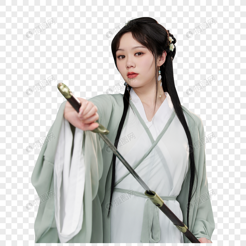 中国风汉服古典美女舞剑图片
