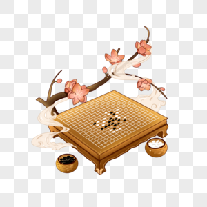 水墨古风琴棋歌舞书画桃花花枝围棋高清图片