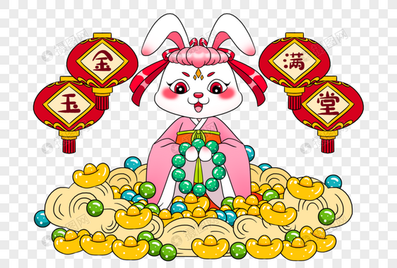 2023年兔年新年美丽的汉服卡通兔子金玉满堂图片