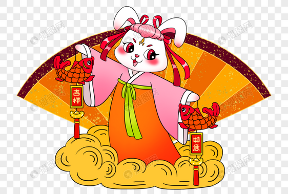 2023年兔年新年美丽的卡通汉服兔子祝愿大家吉祥如意图片