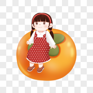 坐在柿子上的女孩图片