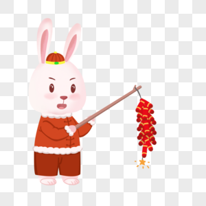 兔年兔子放鞭炮卡通元素图片